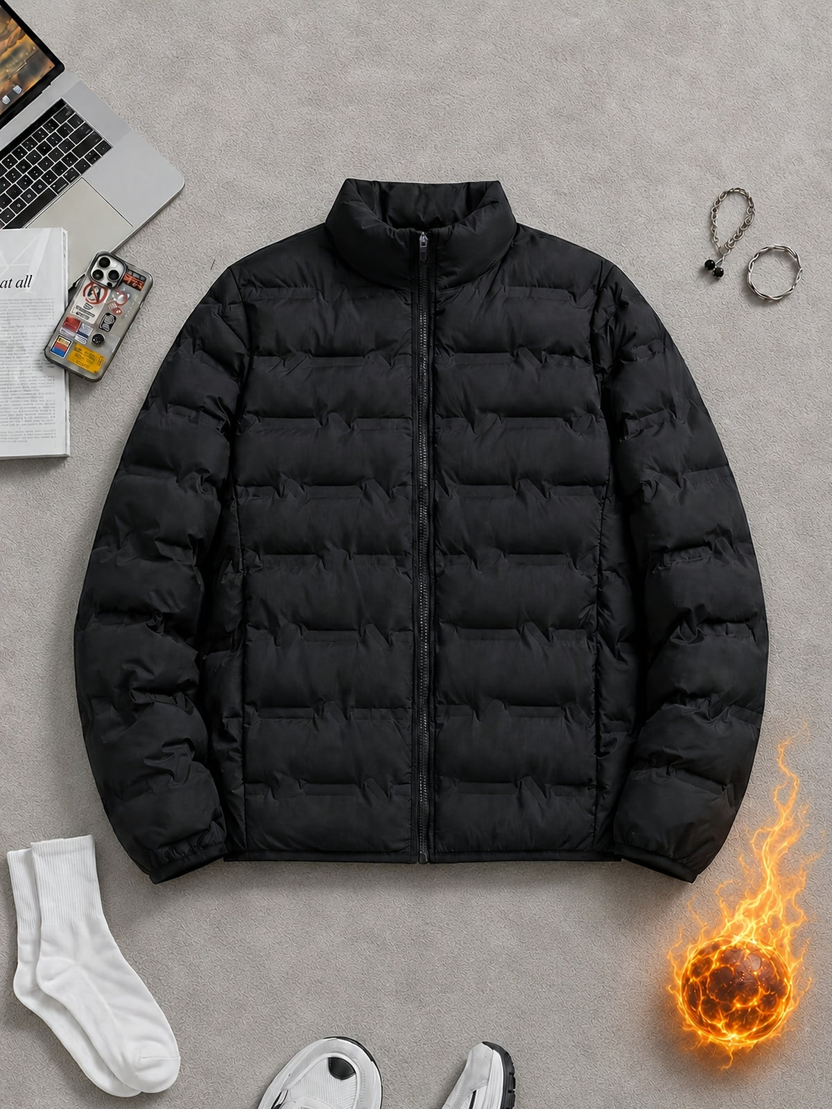 Veste pour homme, à col montant, bleu foncé