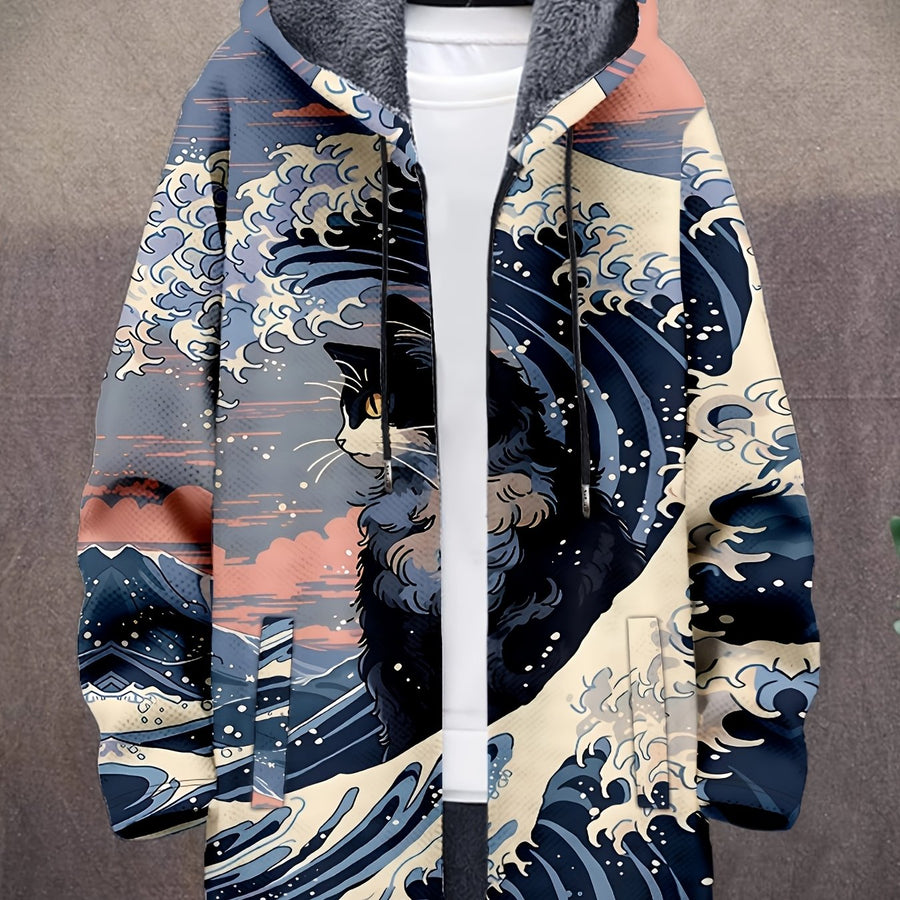 Manteau long pour homme, bleu marine à capuche, vue 4