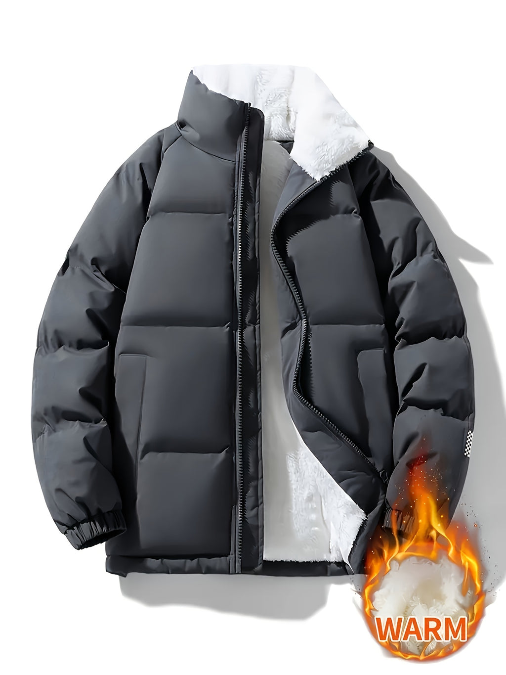 Manteau matelassé pour homme, à col montant, noir