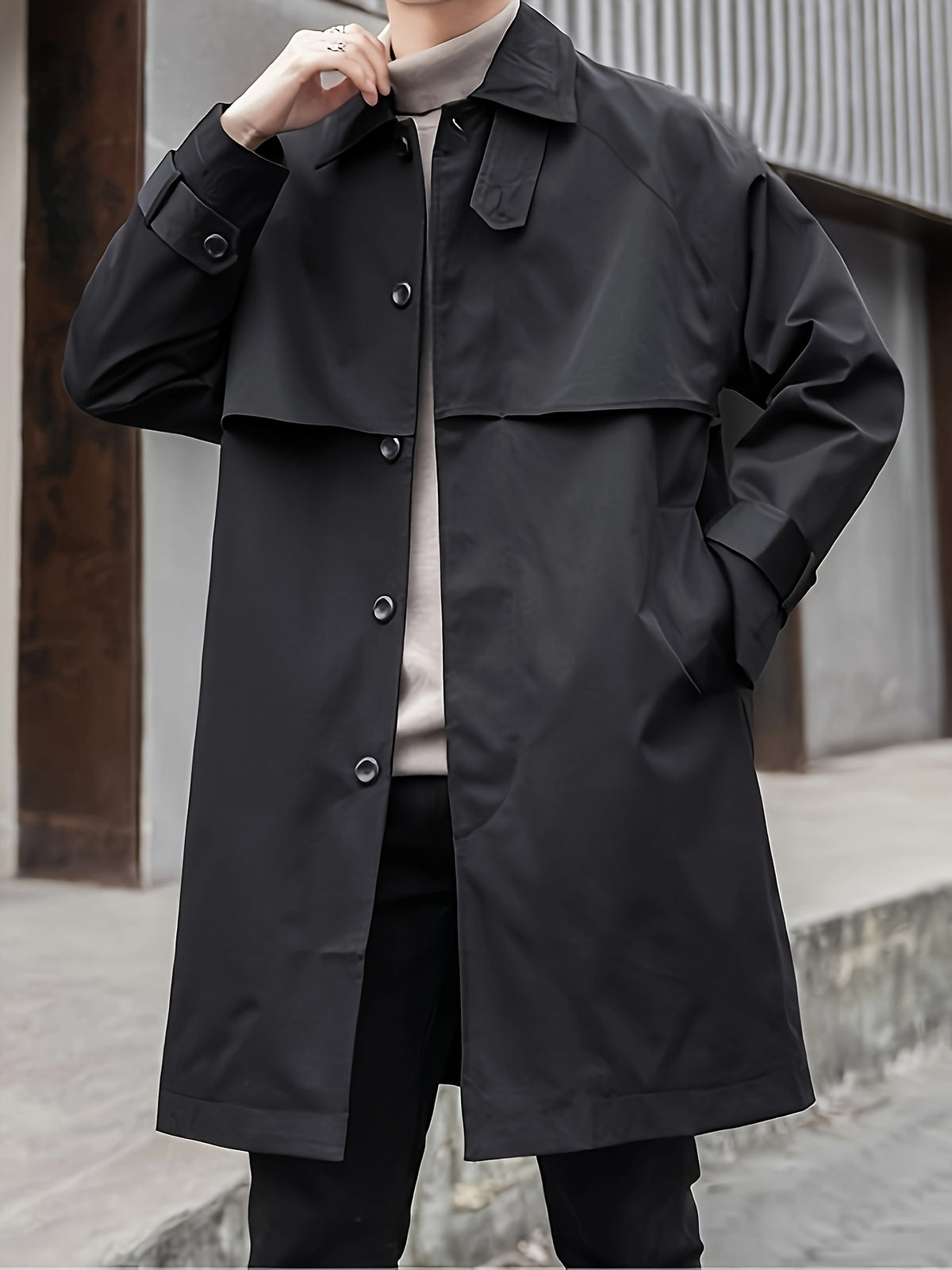 Trench mi-long pour homme, à revers, kaki