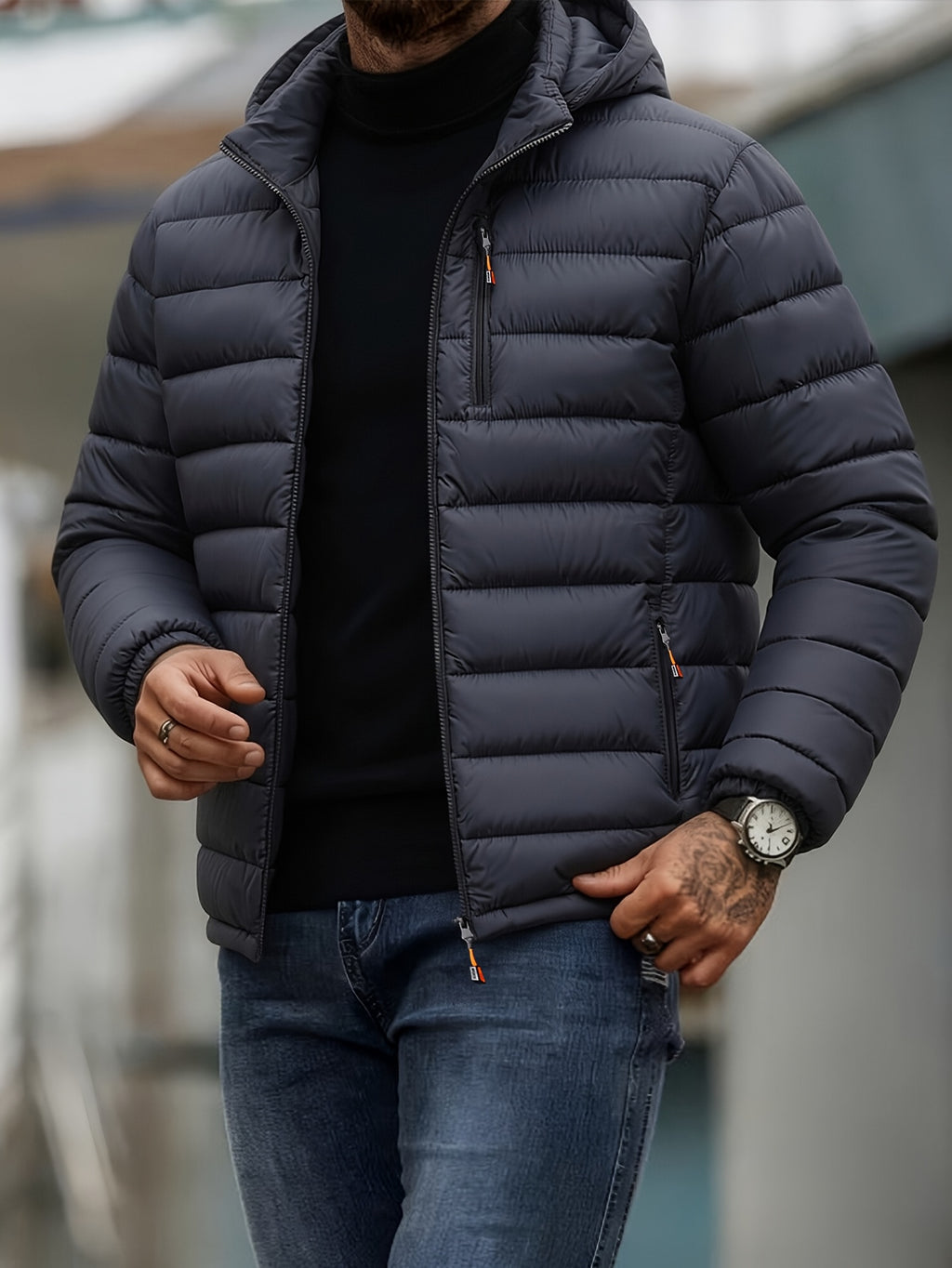 Veste matelassée pour homme, coupe-vent, à capuche, gris