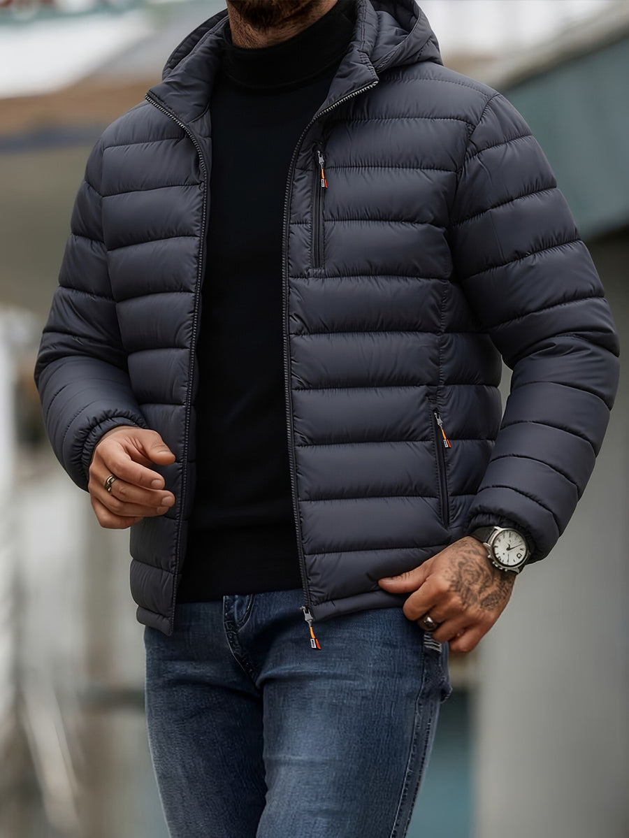 Veste matelassée, coupe-vent, à capuche, gris, détail du vêtement