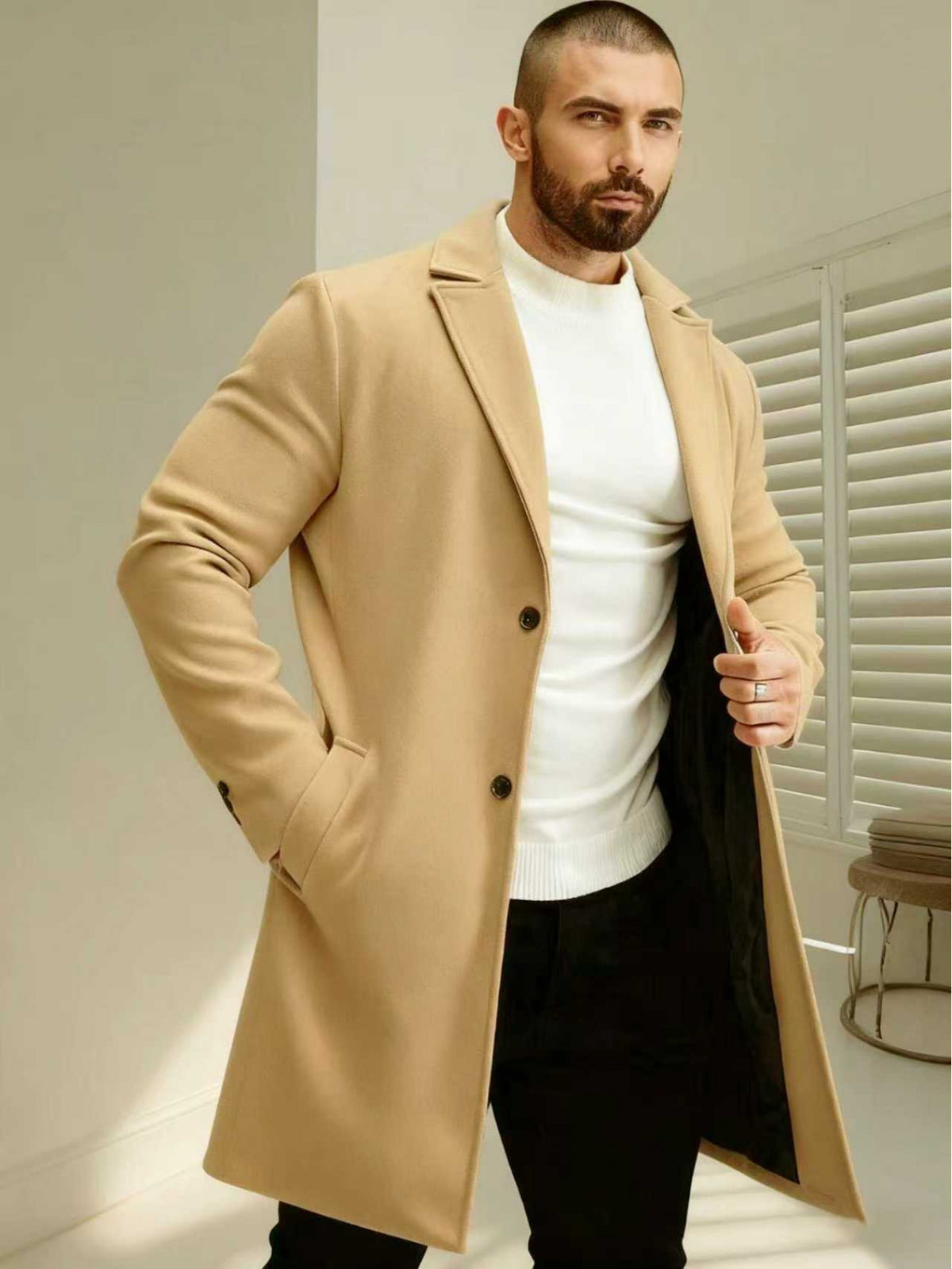 Manteau pour homme, à revers, gris clair