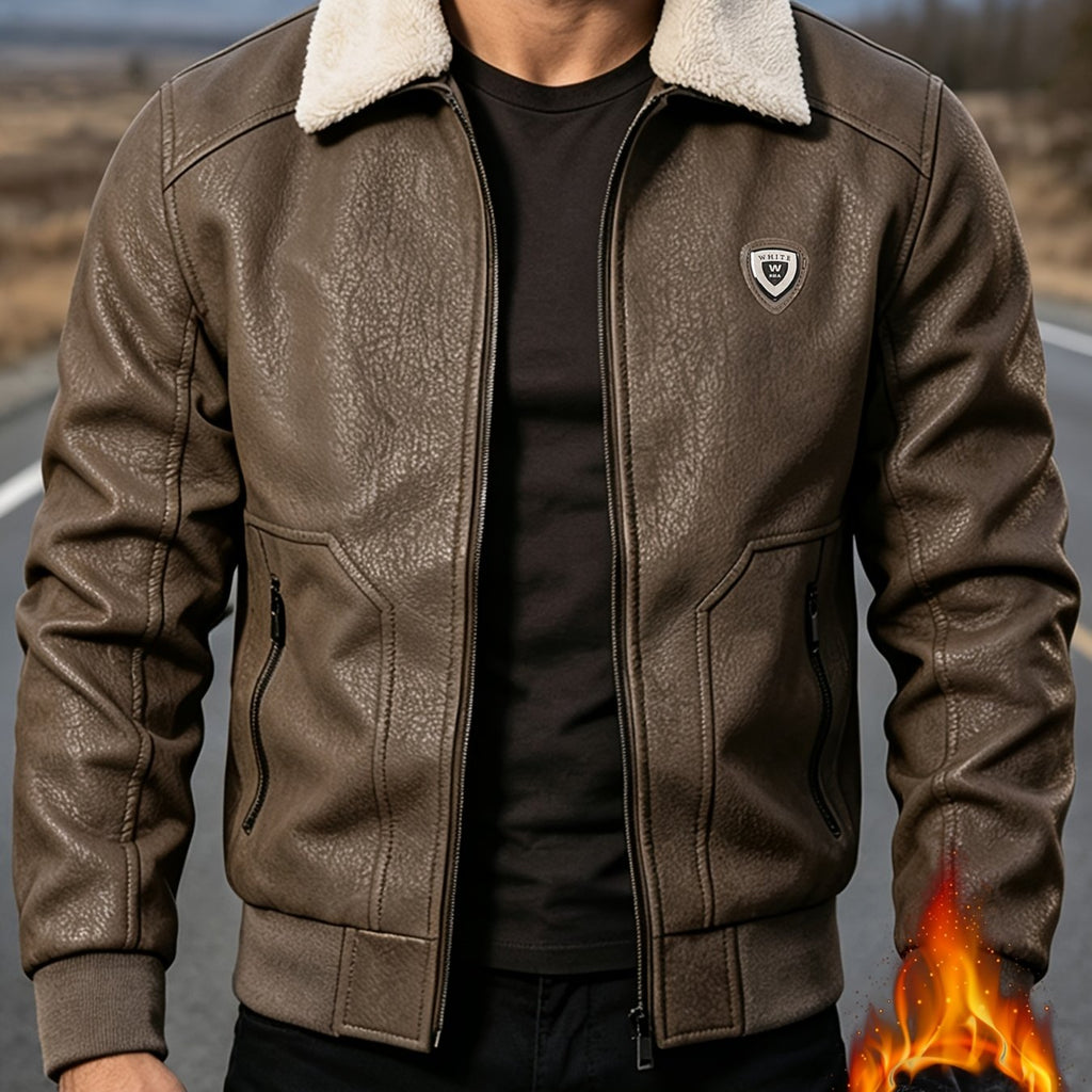 Veste en cuir PU, coupe-vent, à revers, coloris brun