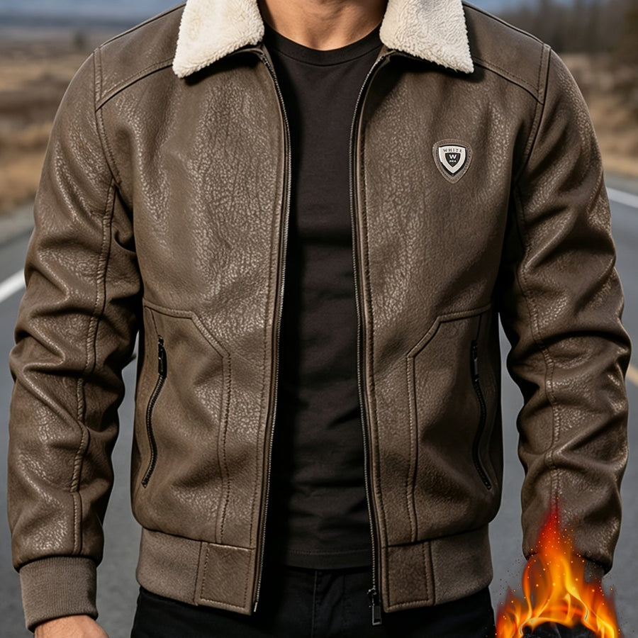 Veste en cuir PU, coupe-vent, à revers, coloris brun