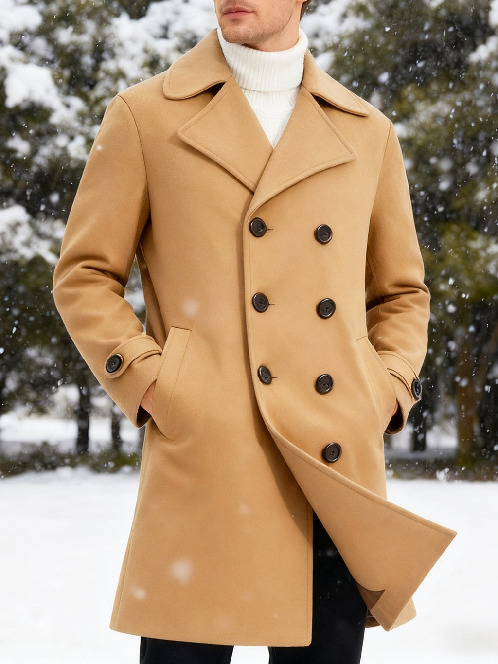 Manteau long, tweed, à revers, boutonnage, détail du vêtement