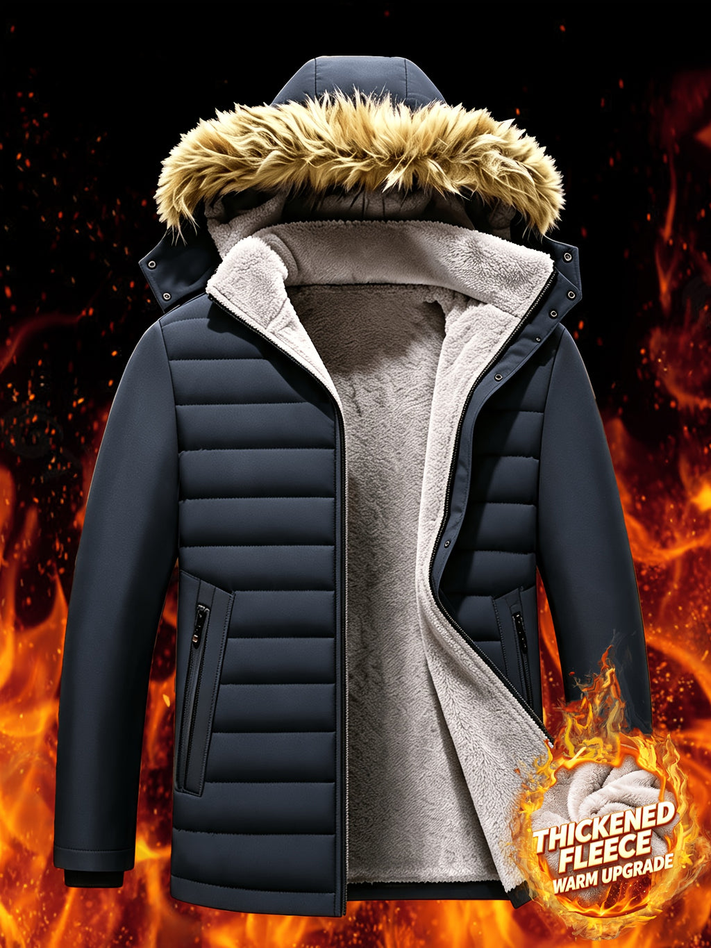 Veste en fausse fourrure pour homme, polaire, à capuche, noir