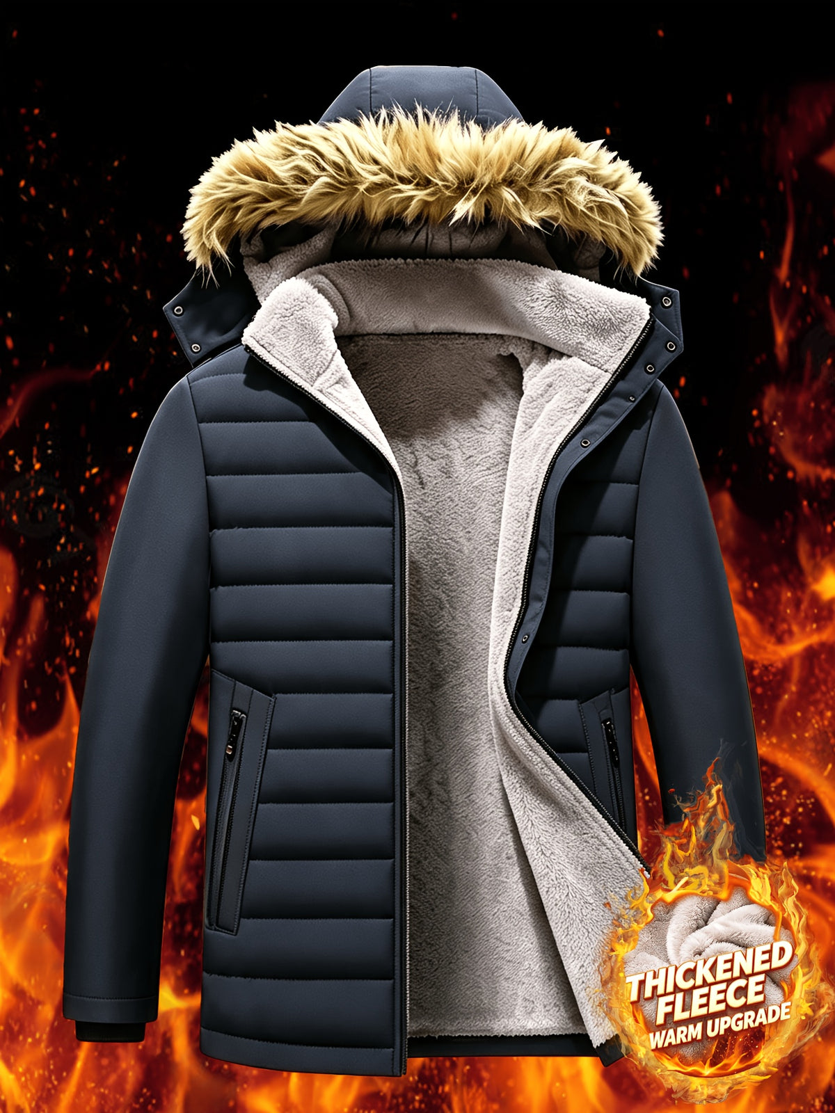 Veste en fausse fourrure pour homme, polaire, à capuche, noir