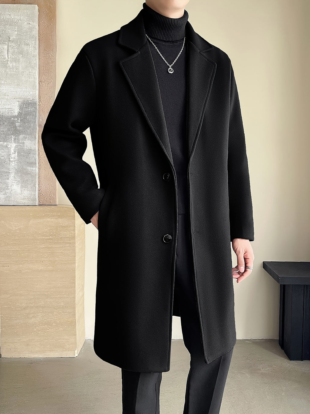 Trench mi-long pour homme, à revers, café