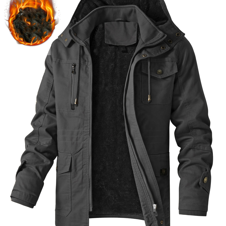Veste mi-long, à capuche, noir, coloris noir