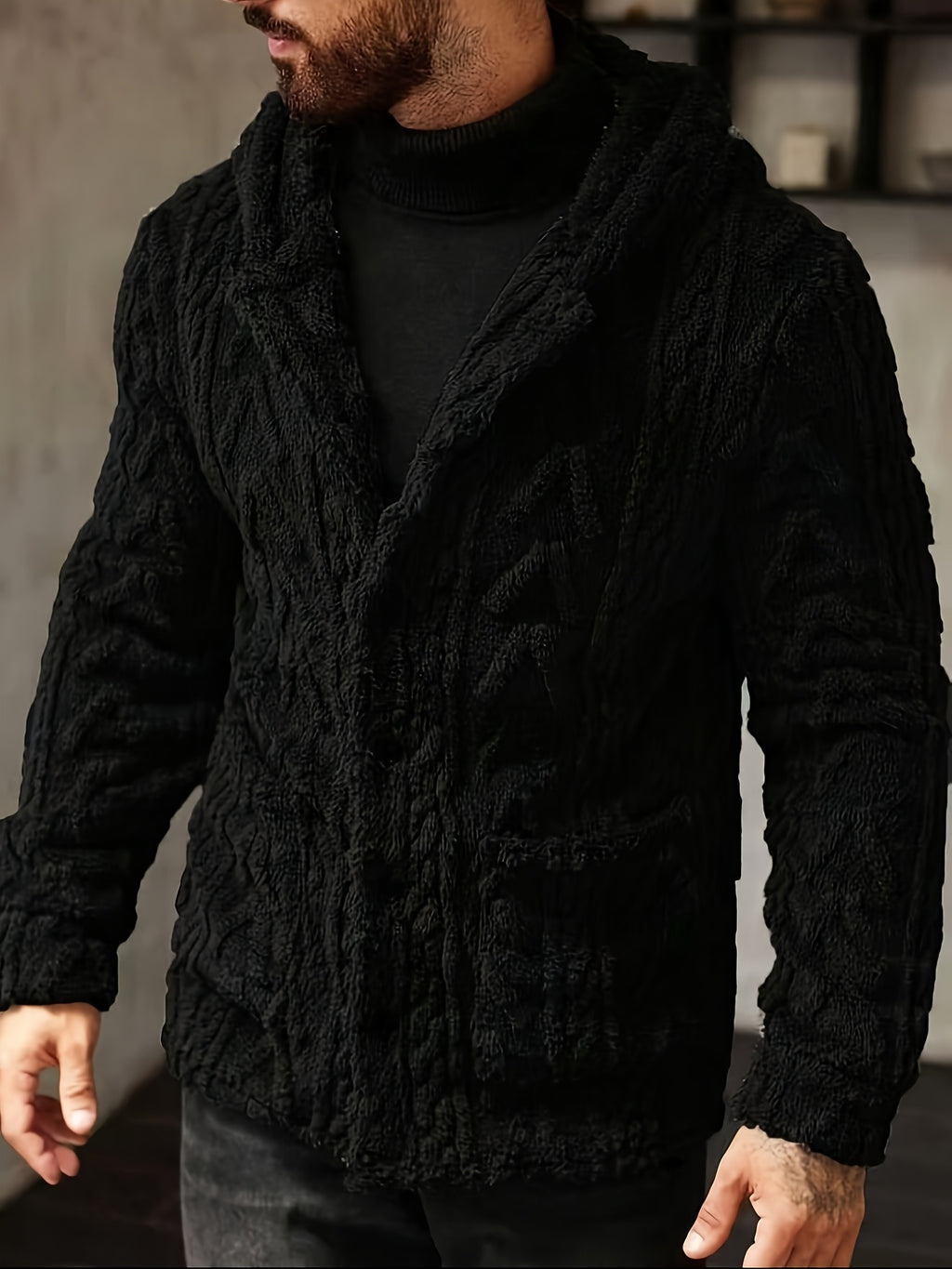 Veste en fausse fourrure pour homme, polaire, à capuche