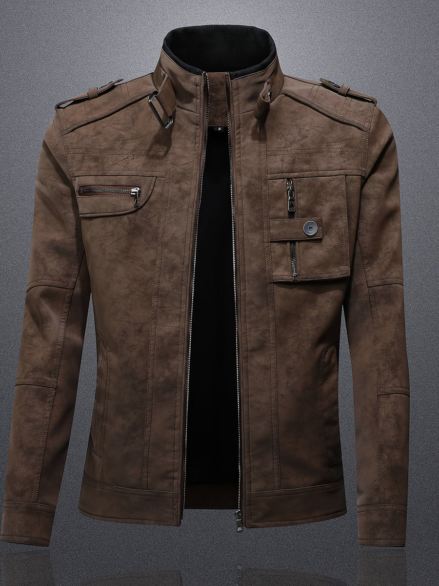 Veste en cuir PU, à col montant, noir, photo 11