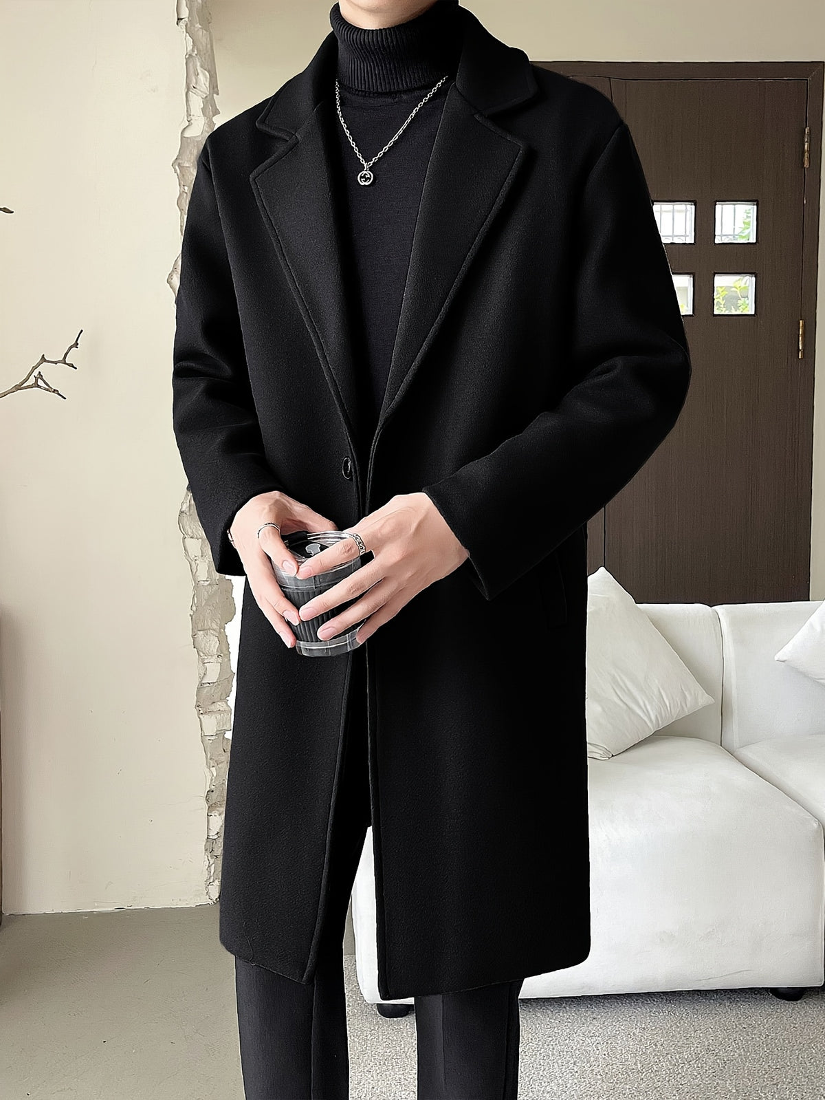 Trench mi-long pour homme, à revers, café