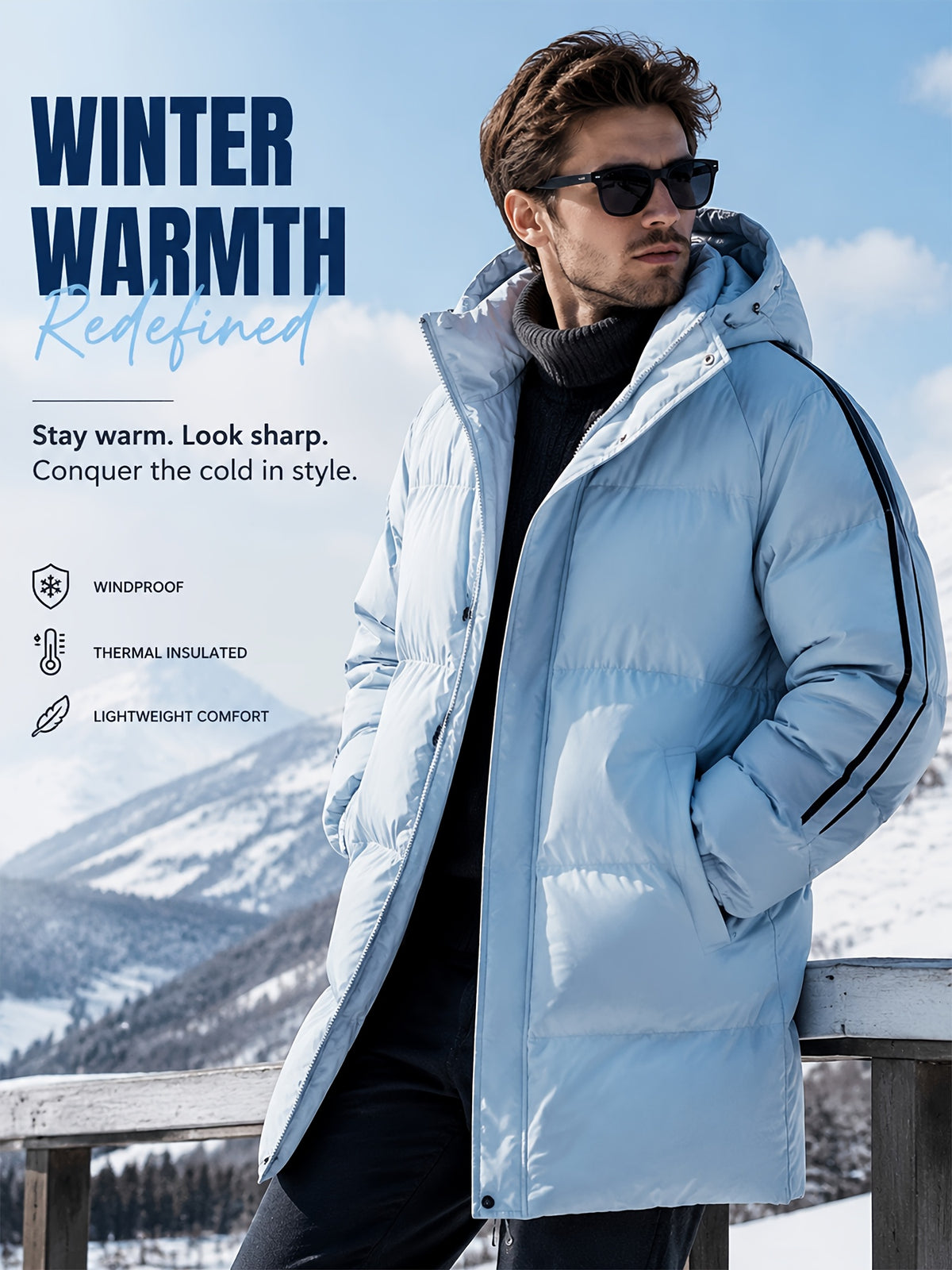 Parka long pour homme, à carreaux, à capuche