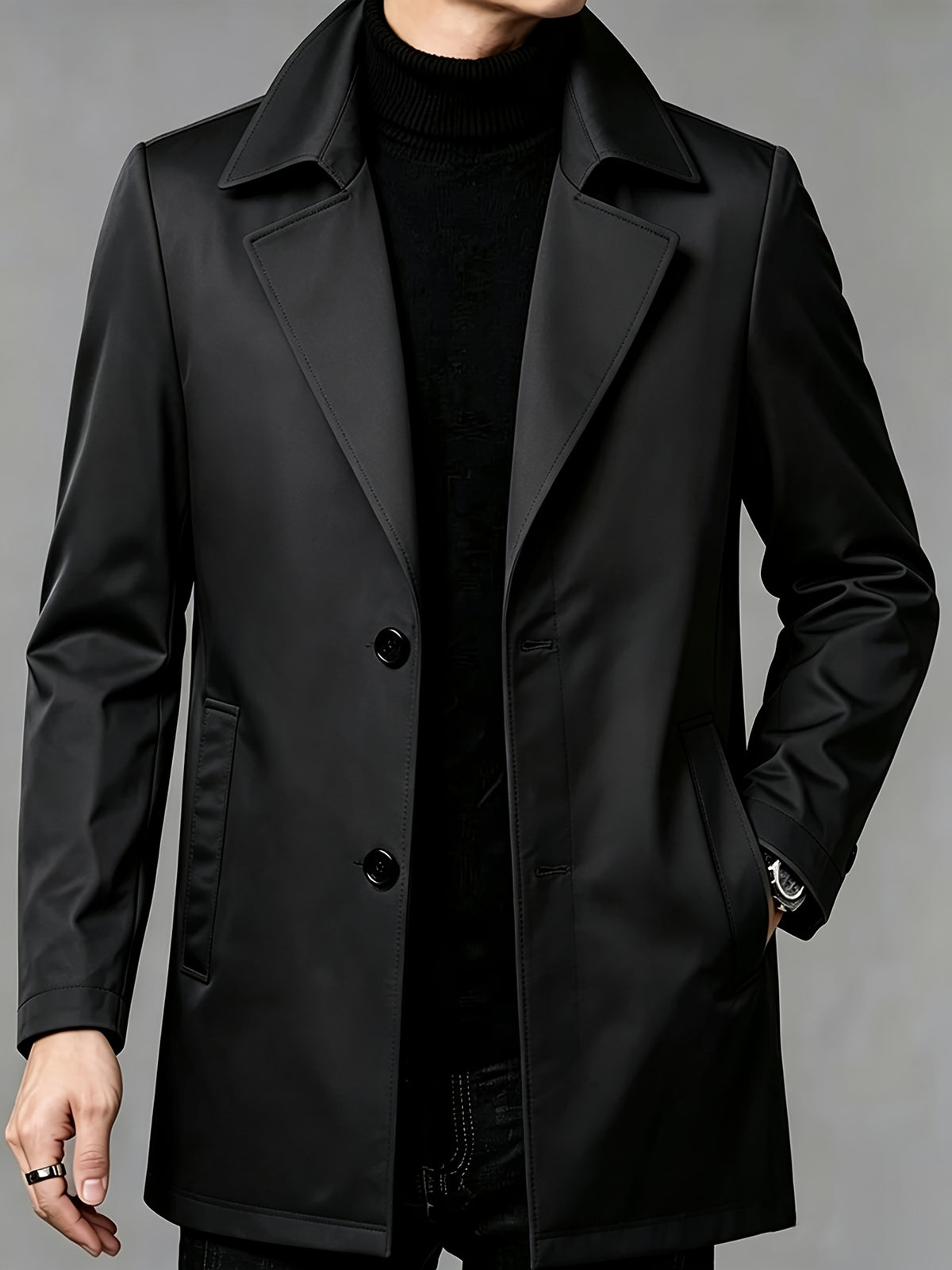 Trench pour homme, à revers, col montant