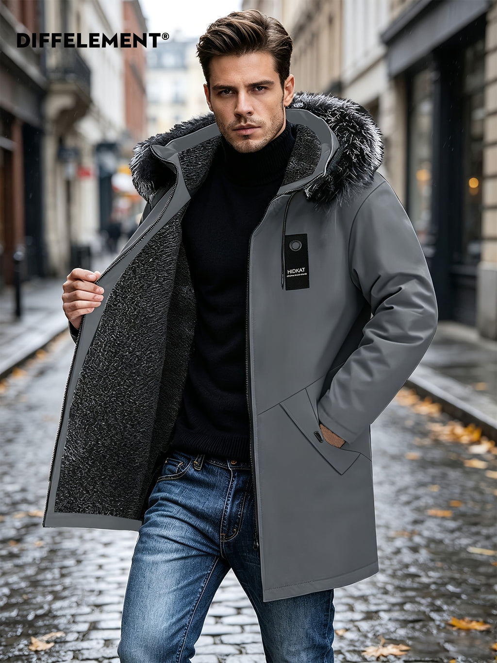 Parka pour homme, coupe-vent, à capuche, col montant