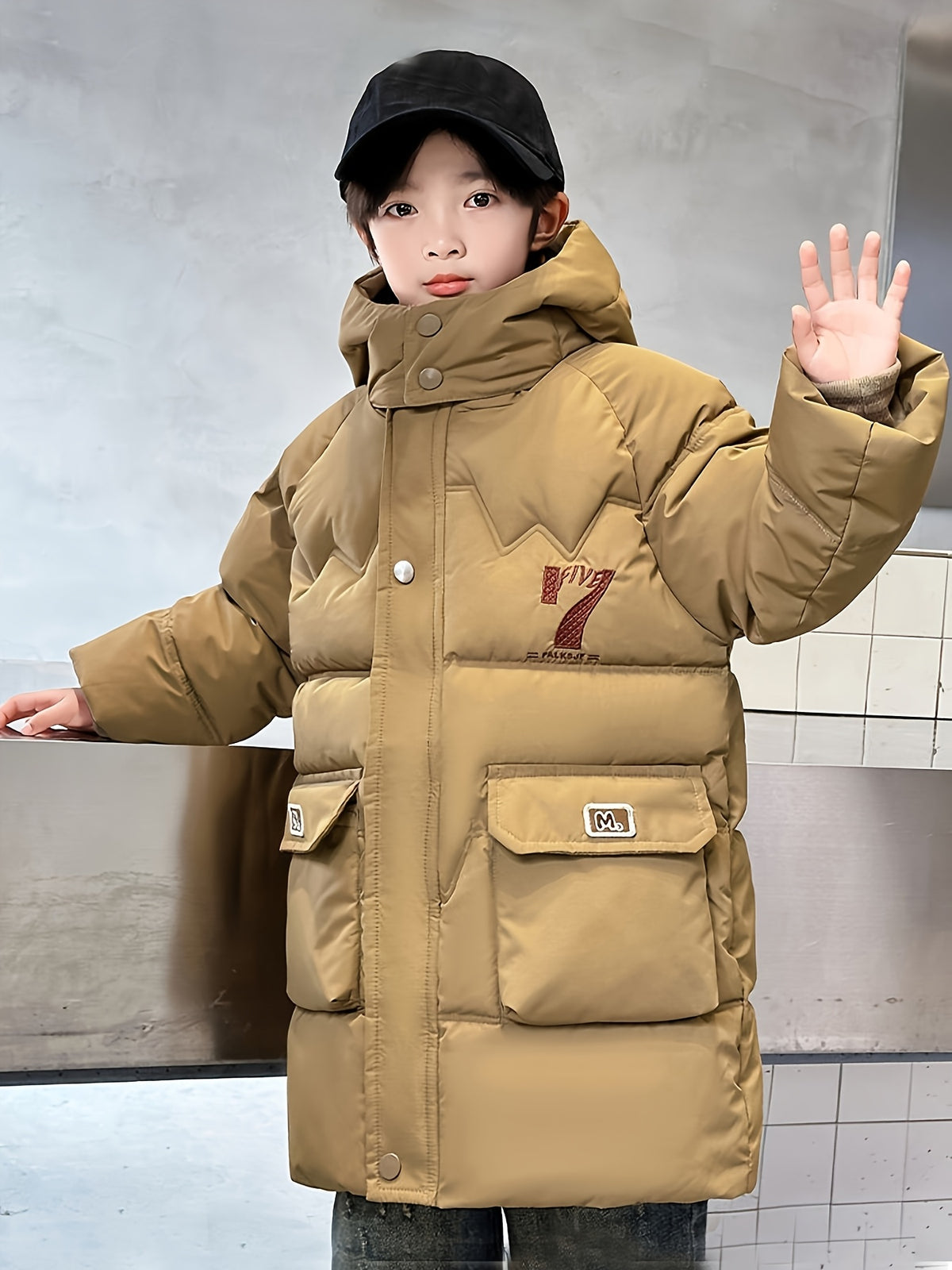 Veste pour homme, à capuche, marron foncé