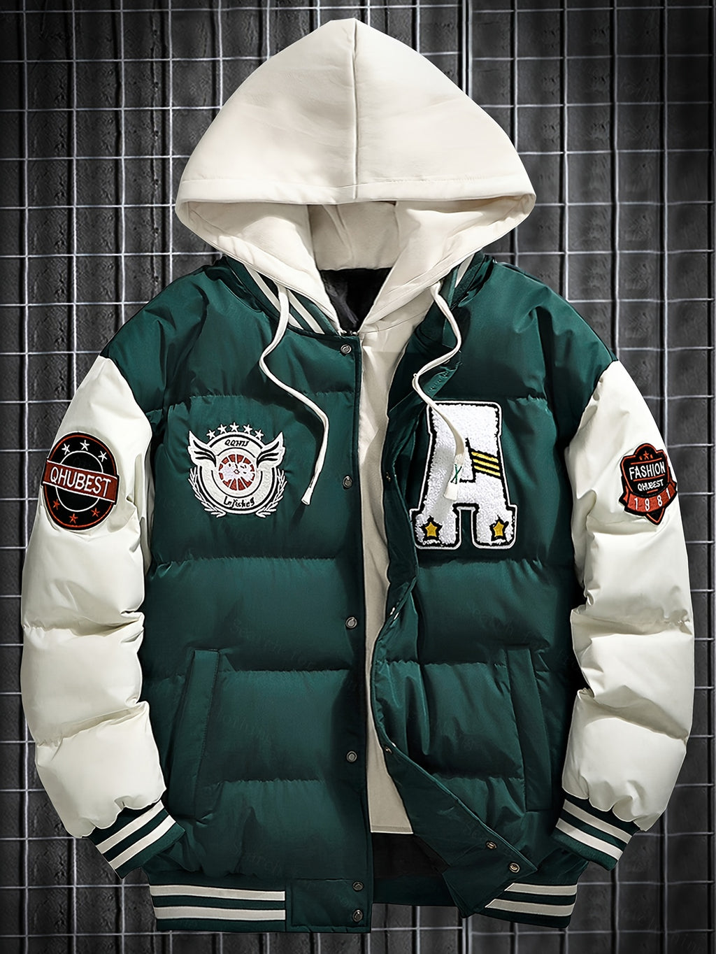 Veste courte à capuche hiver homme broderie complexe tendance marque épaissie costume pain chaud 5760L