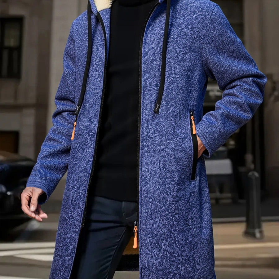 Manteau, polaire, à capuche, gris foncé, coloris bleu marine