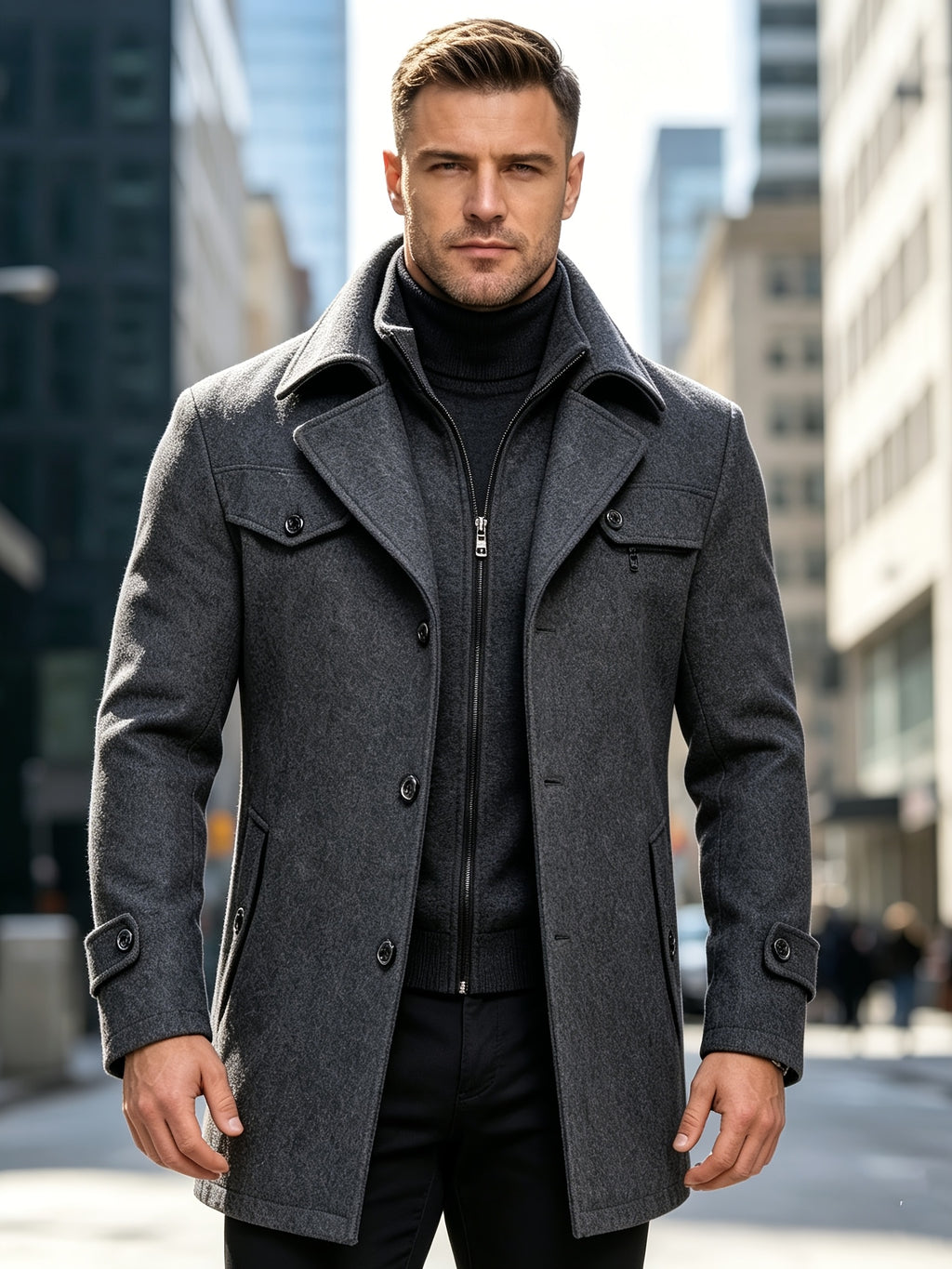 Manteau en laine long pour homme, 30 % laine, velours