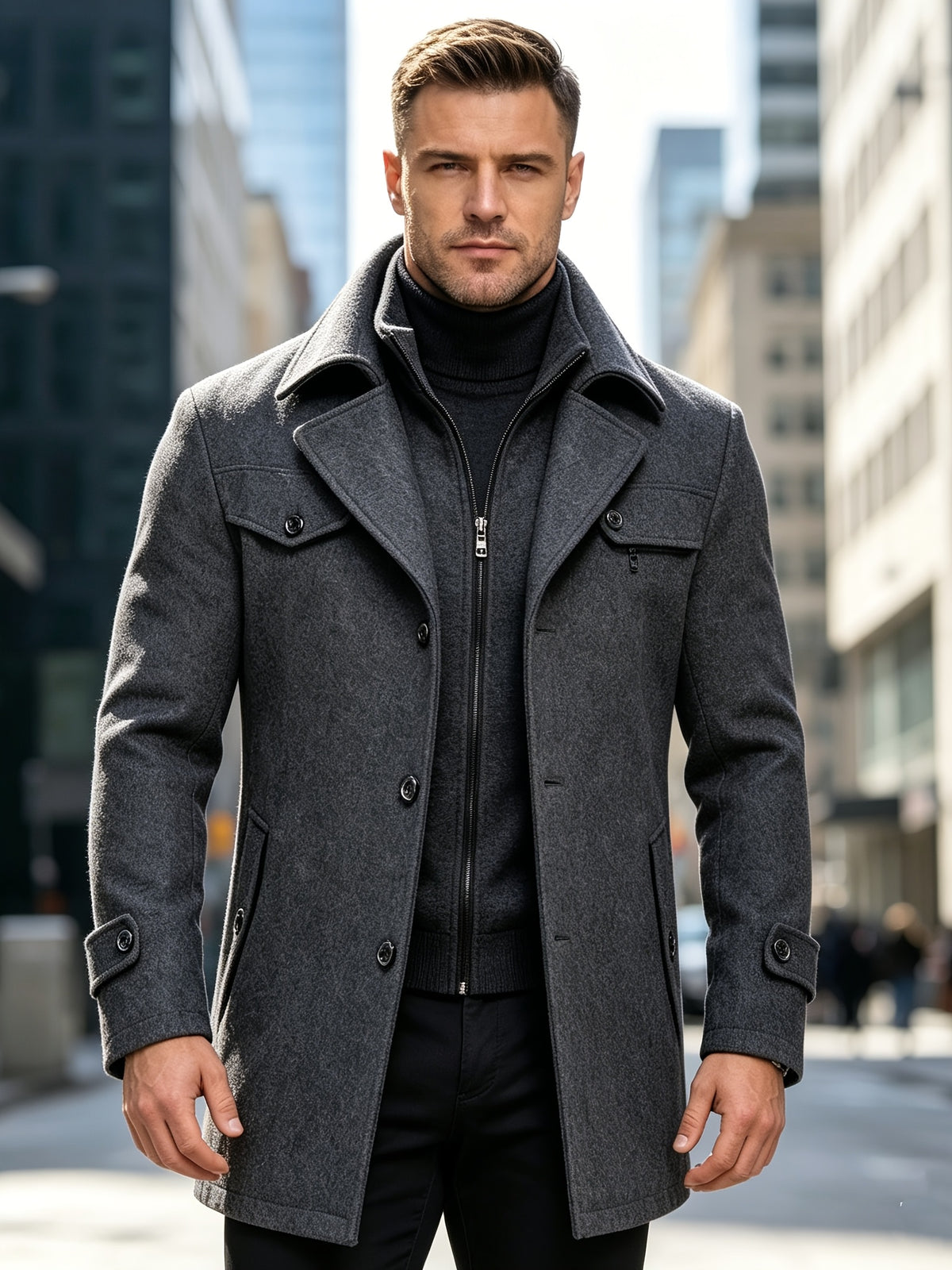 Manteau en laine long pour homme, 30 % laine, velours