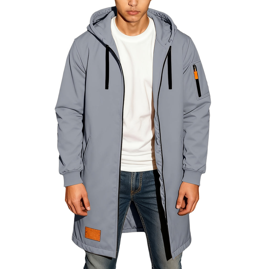 Veste long pour homme, à capuche, noir
