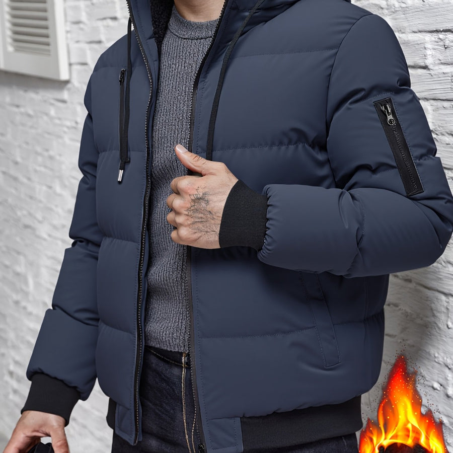 Veste, à capuche, étoffe tissée, coloris bleu marine, détail