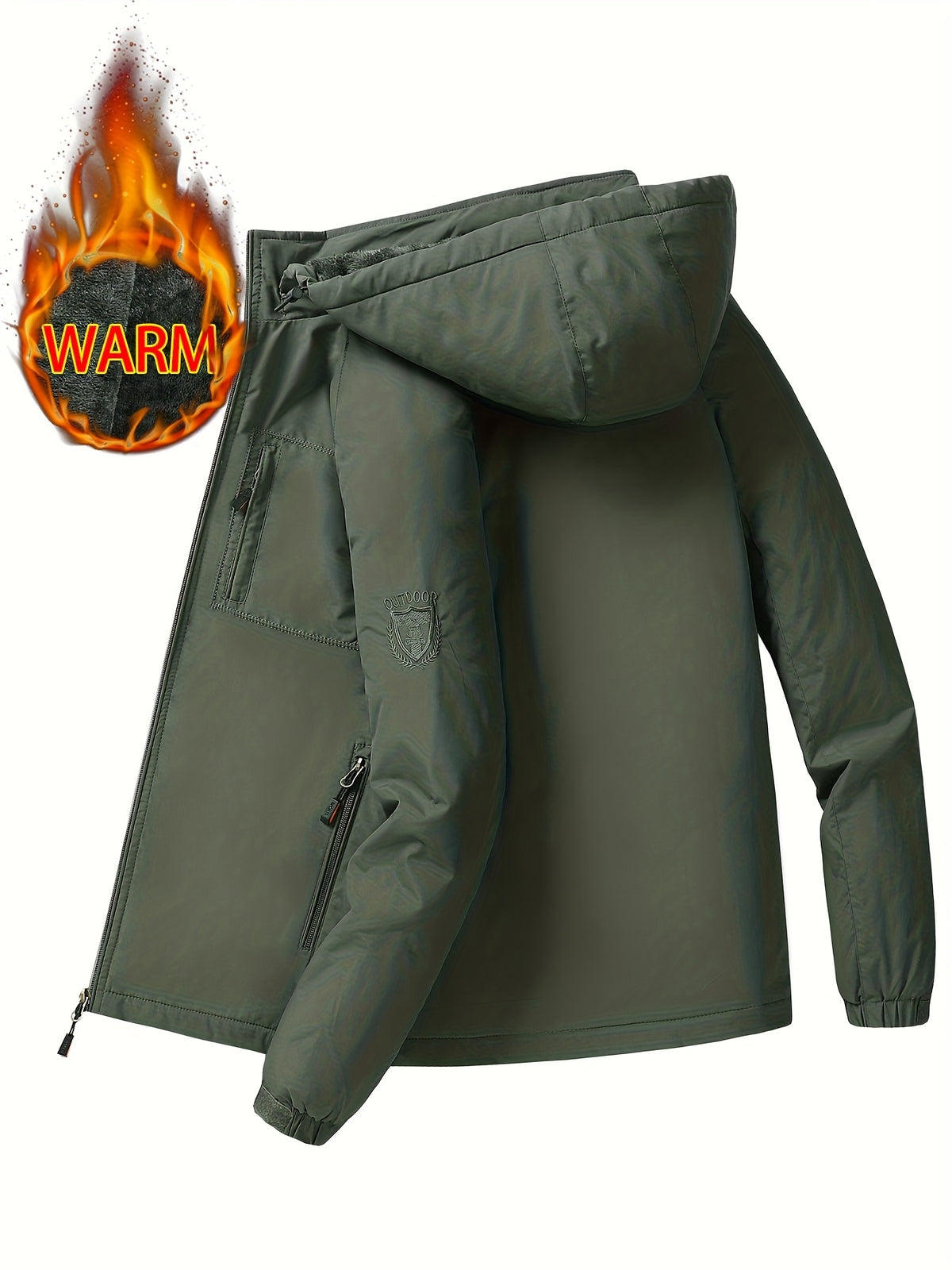 Veste pour homme, coupe-vent, à capuche, vert foncé