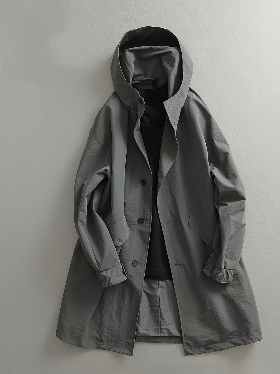 Trench, à capuche, gris foncé