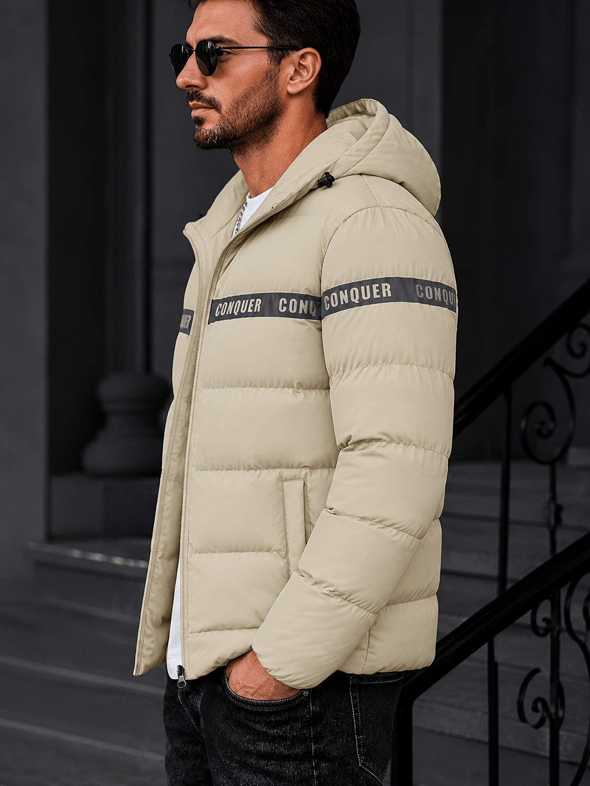 Manteau matelassé pour homme, à capuche, bleu foncé