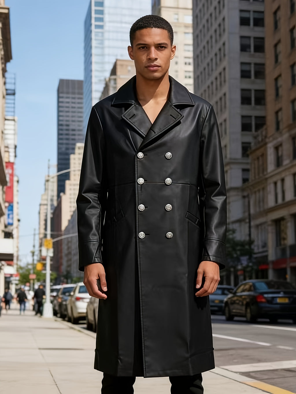 Trench pour homme, coupe-vent, à revers, noir
