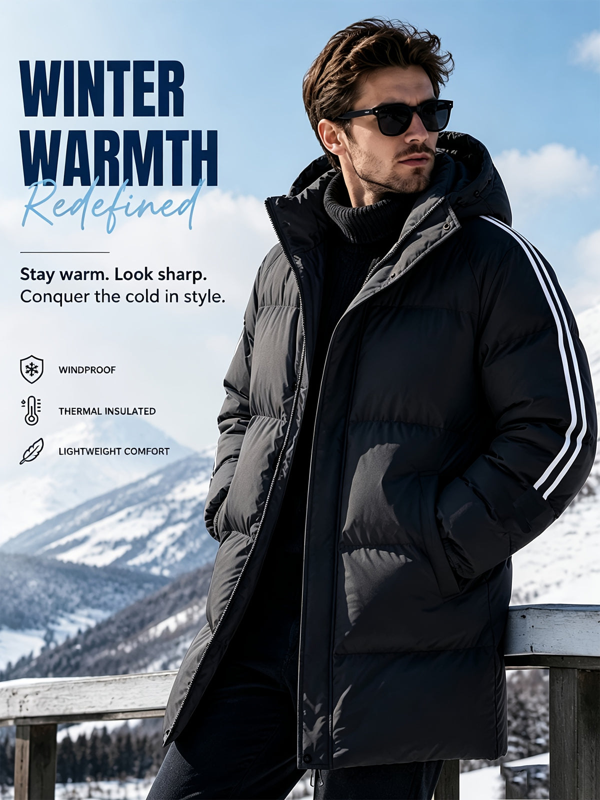 Parka long pour homme, à carreaux, à capuche