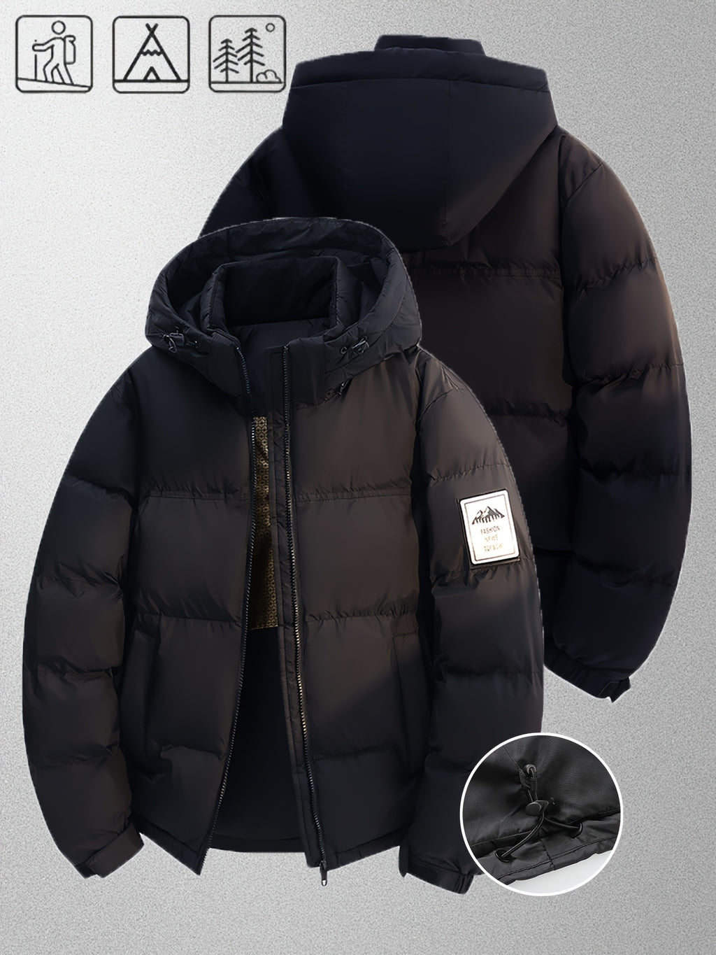 Veste matelassée pour homme, capuche amovible