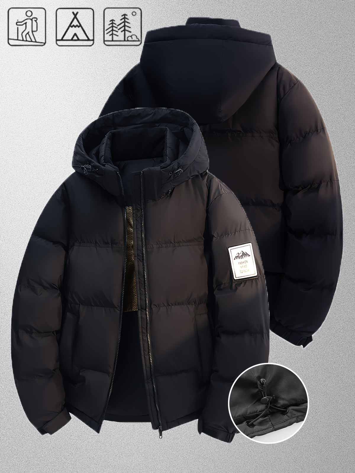 Veste matelassée pour homme, capuche amovible