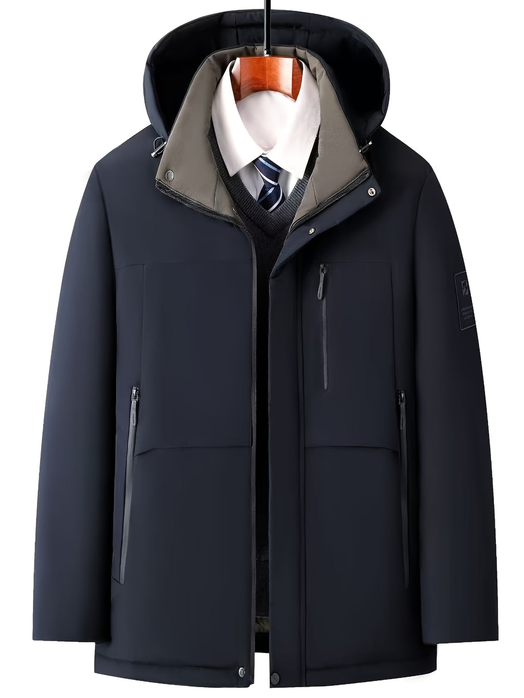 Veste pour homme, capuche amovible, bleu marine