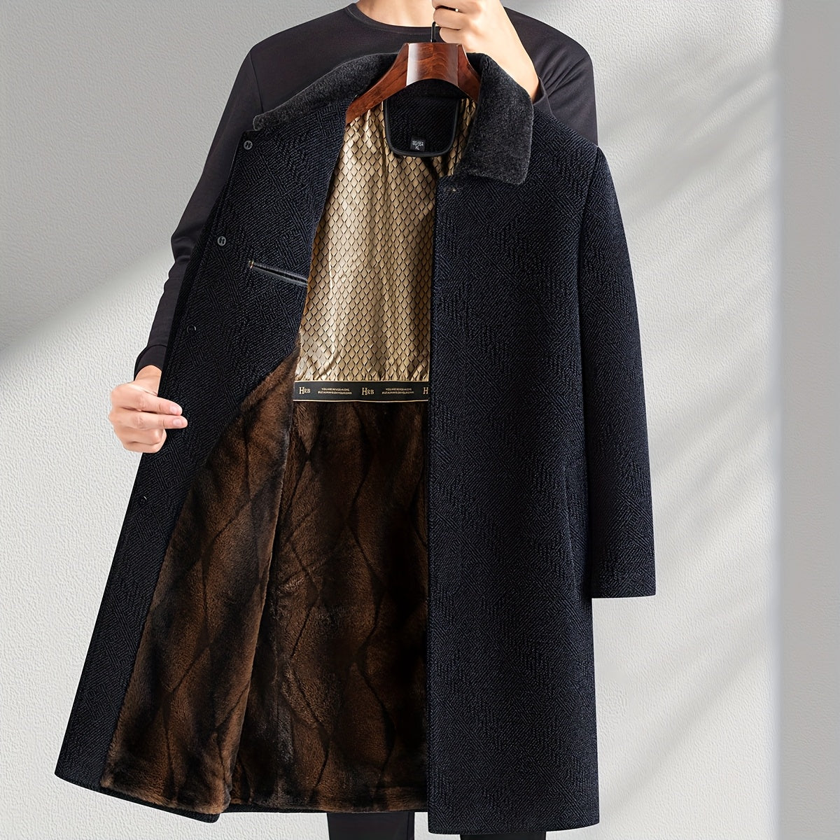 Manteau long pour homme, polaire, à revers
