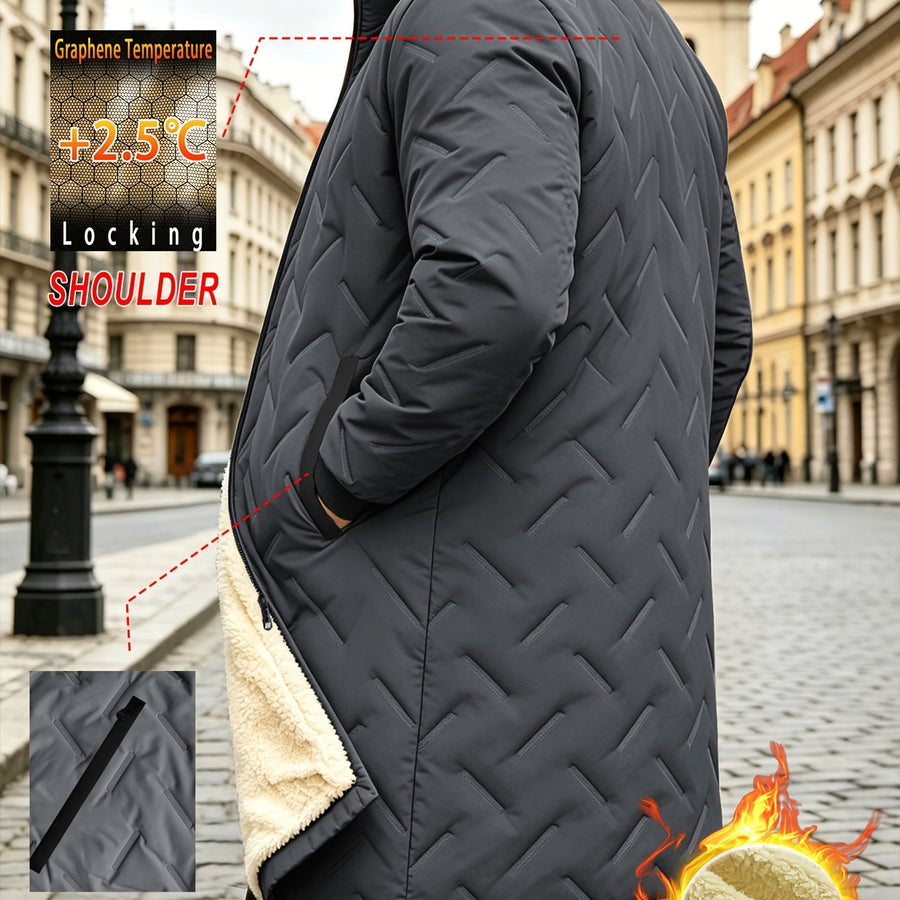 Parka long, polaire, à col montant, coloris gris, détail