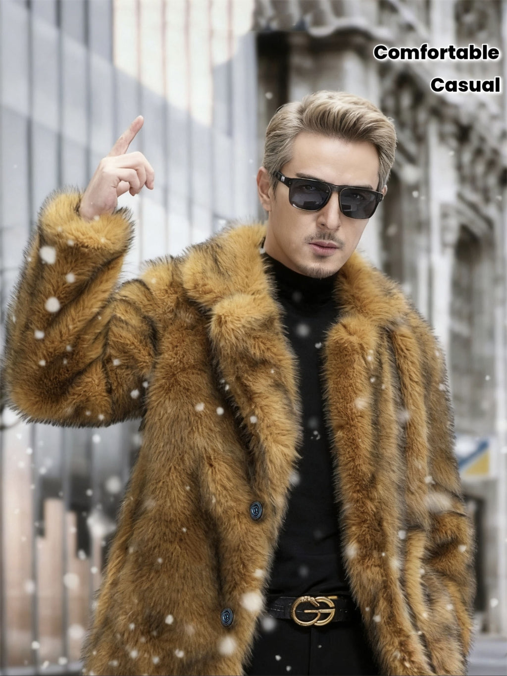 Manteau en fausse fourrure pour homme, à revers