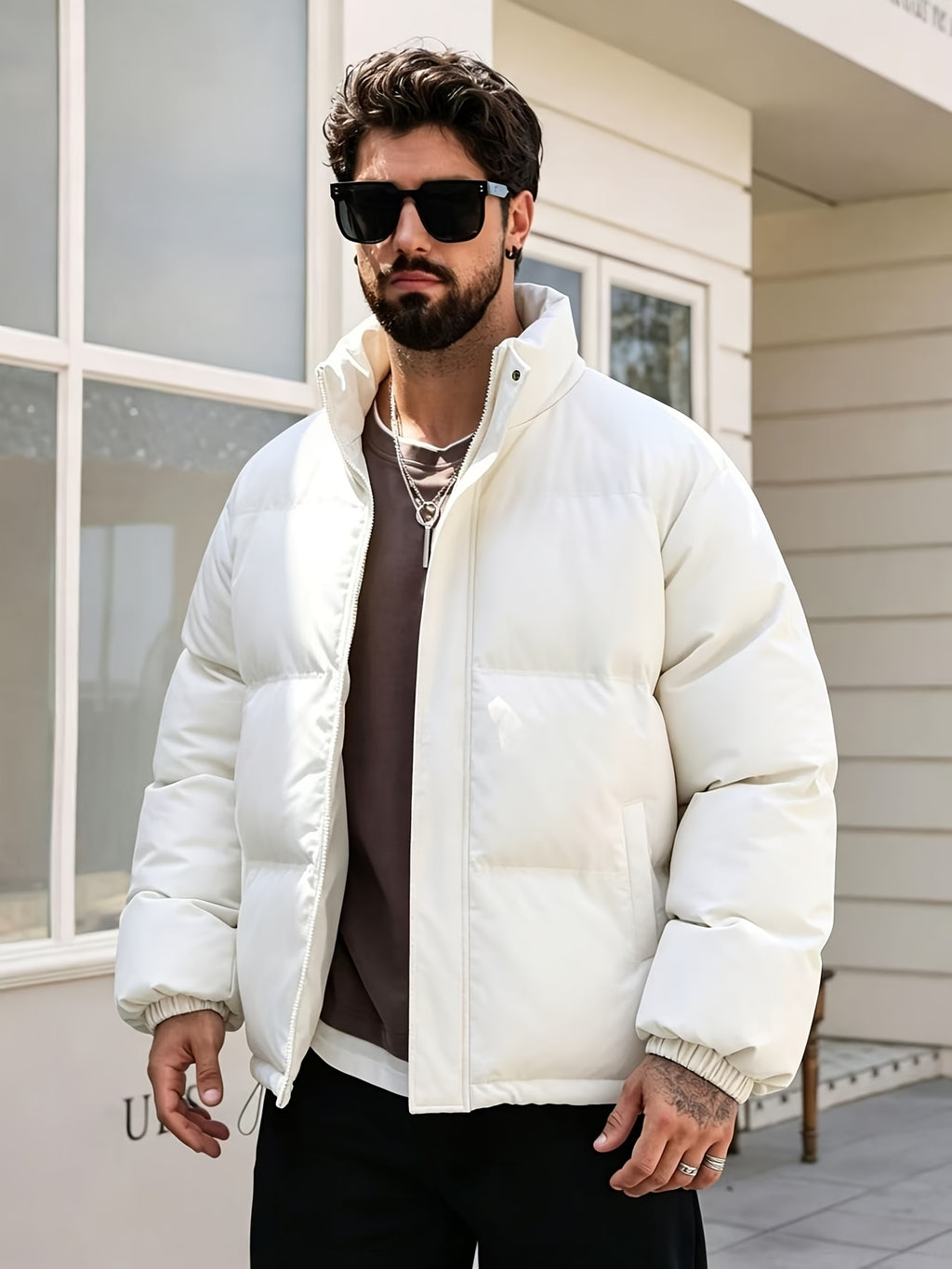 Manteau matelassé pour homme, à col montant, bourgogne
