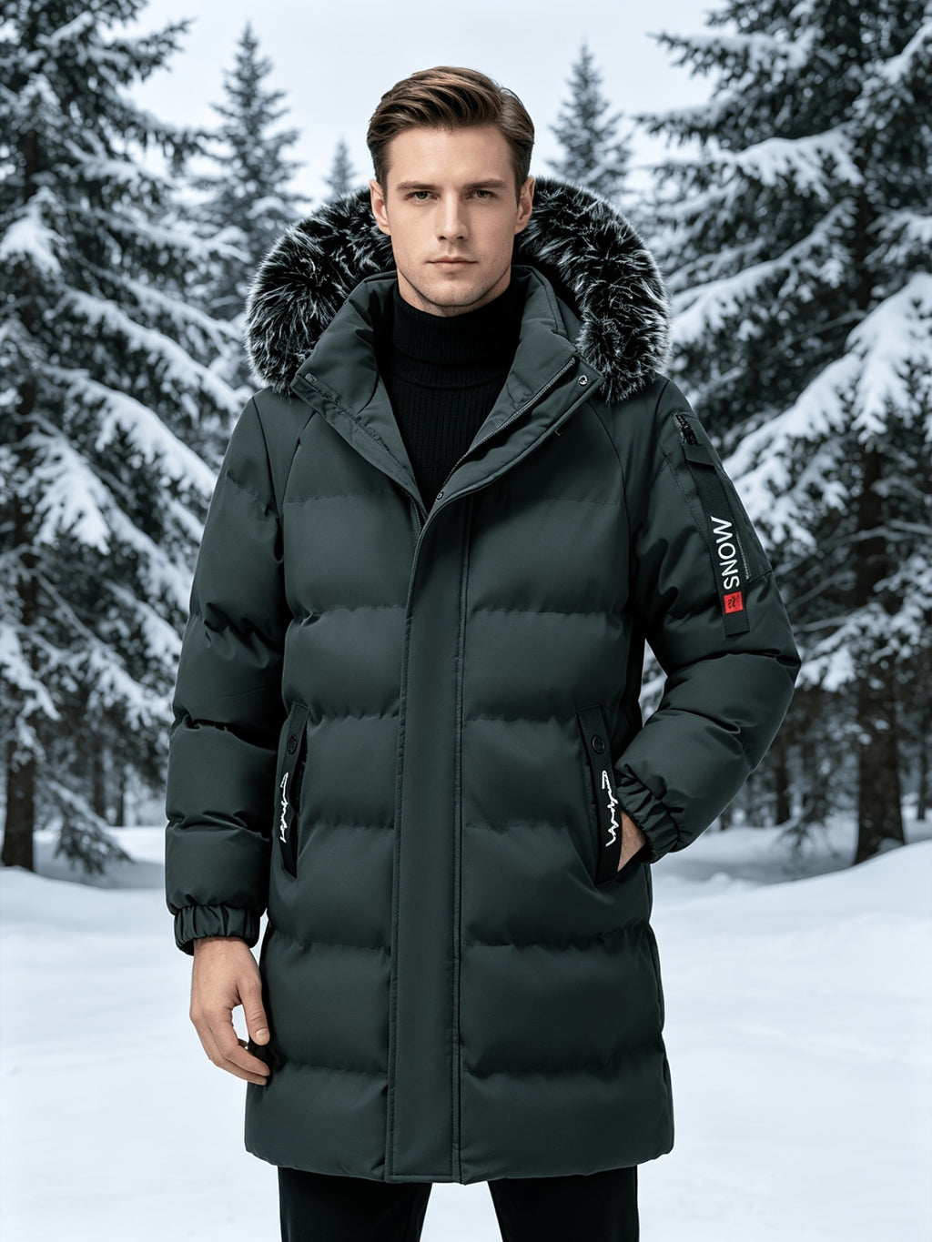 Manteau matelassé pour homme, capuche amovible, col montant