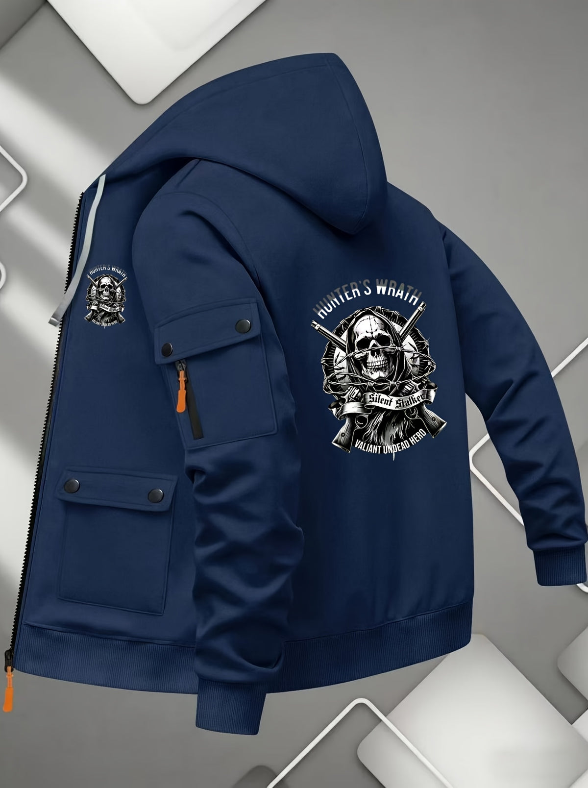 Veste long pour homme, à capuche, gris foncé