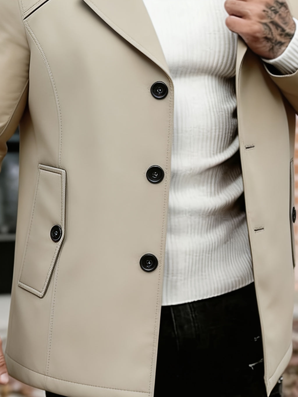 Trench pour homme, à revers, bleu foncé