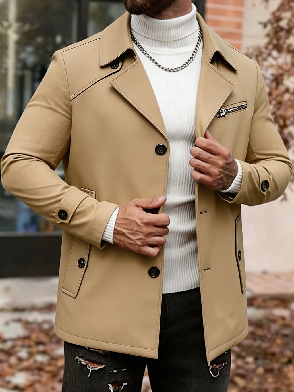 Trench pour homme, à revers, bleu foncé