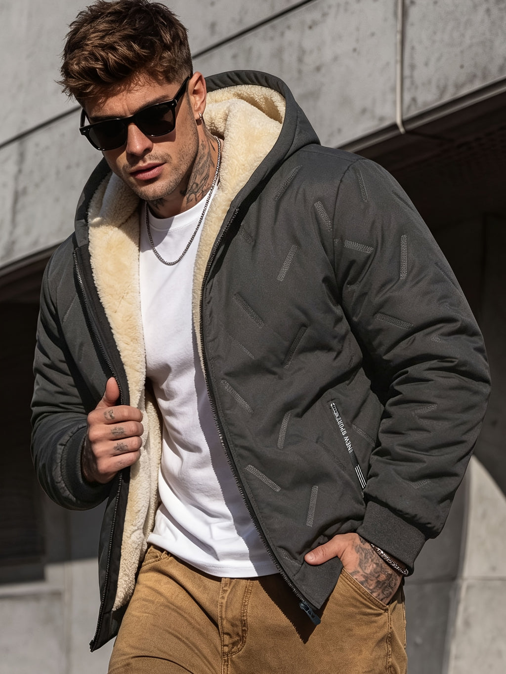 Veste matelassée pour homme, coupe-vent, à capuche, café