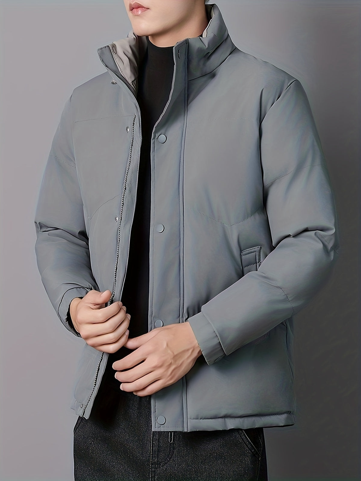 Manteau matelassé pour homme, coupe-vent, à col montant, noir