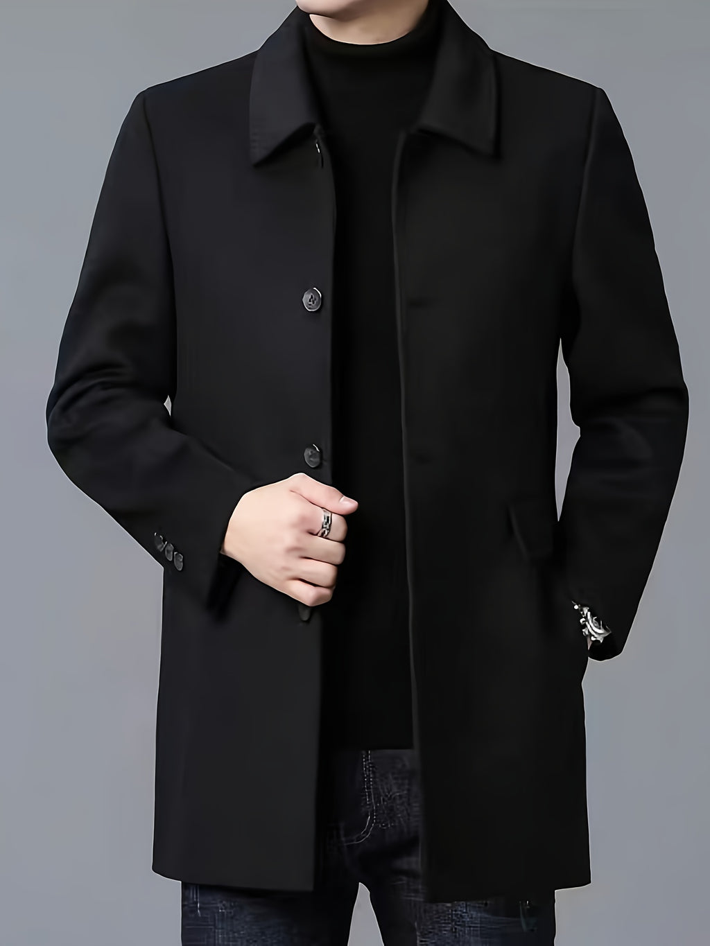 Trench pour homme, à revers, noir