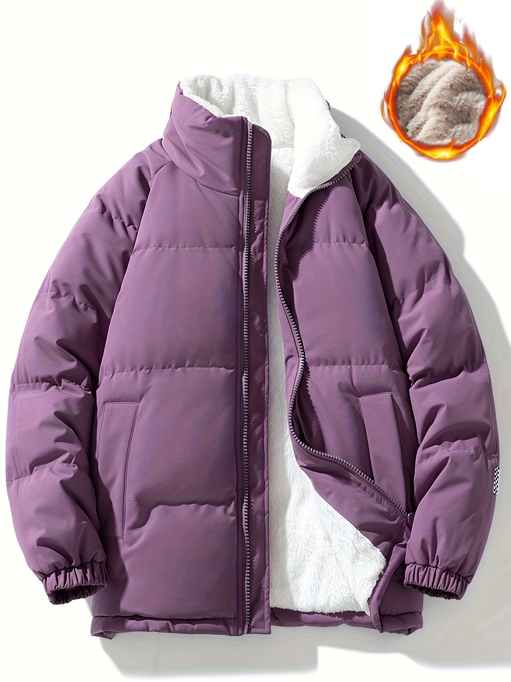 Manteau matelassé pour homme, à col montant, noir