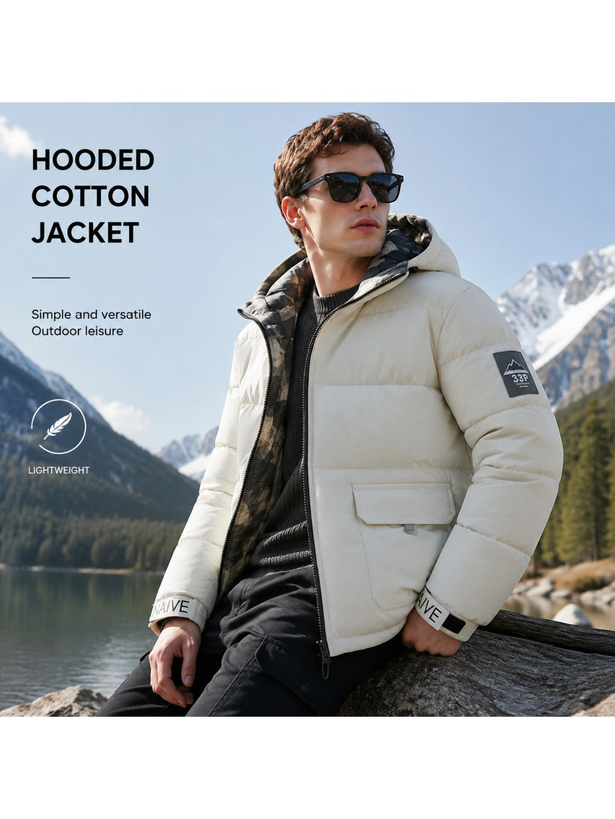 Veste matelassée pour homme, coupe-vent, à capuche, bleu brume