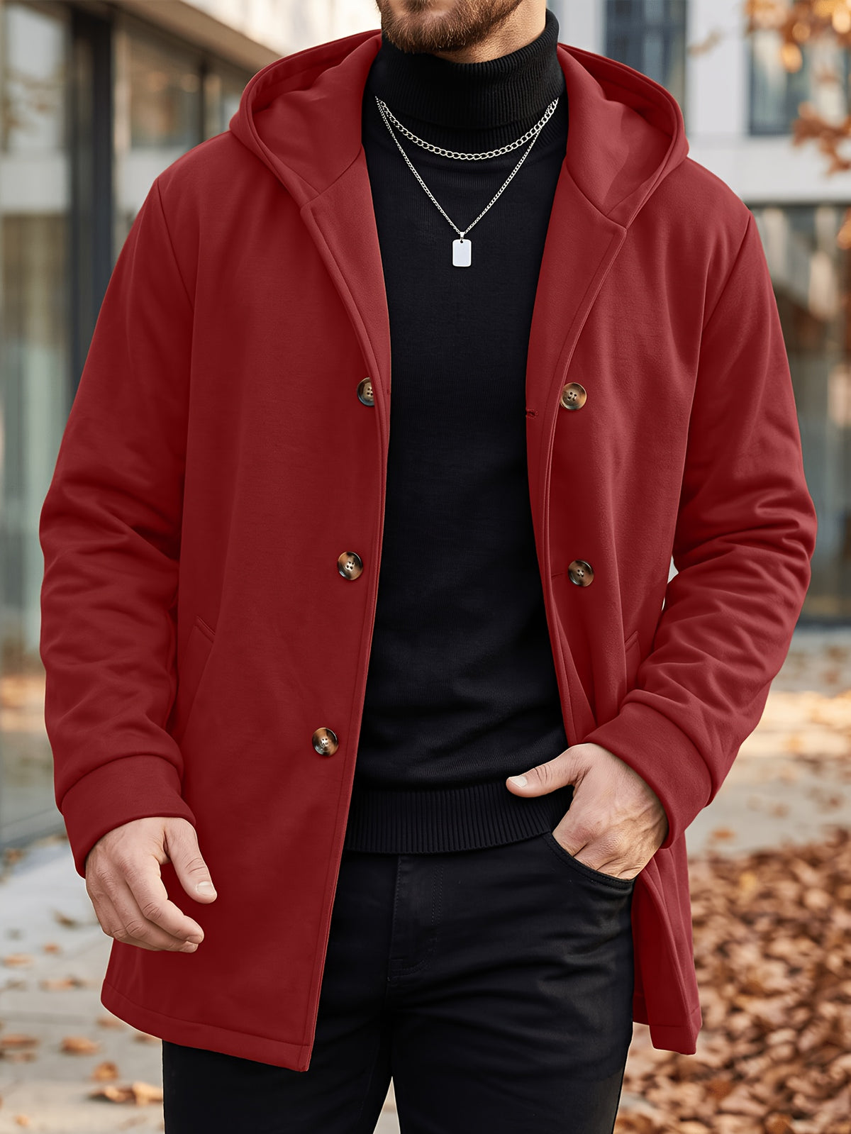 Manteau long pour homme, à capuche, kaki