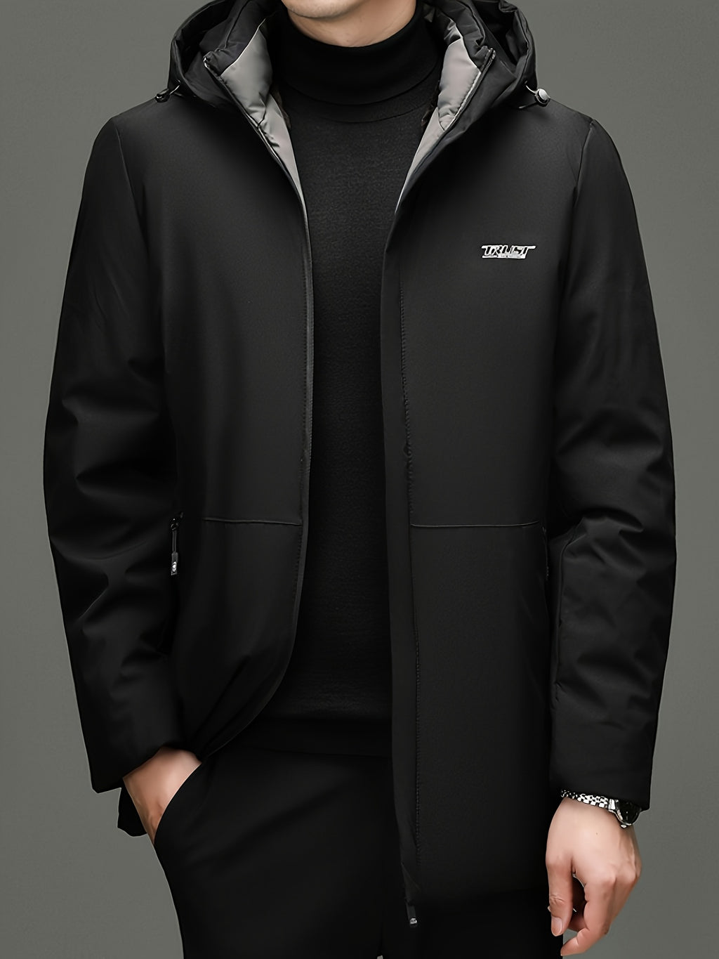 Manteau pour homme, capuche amovible, bleu marine